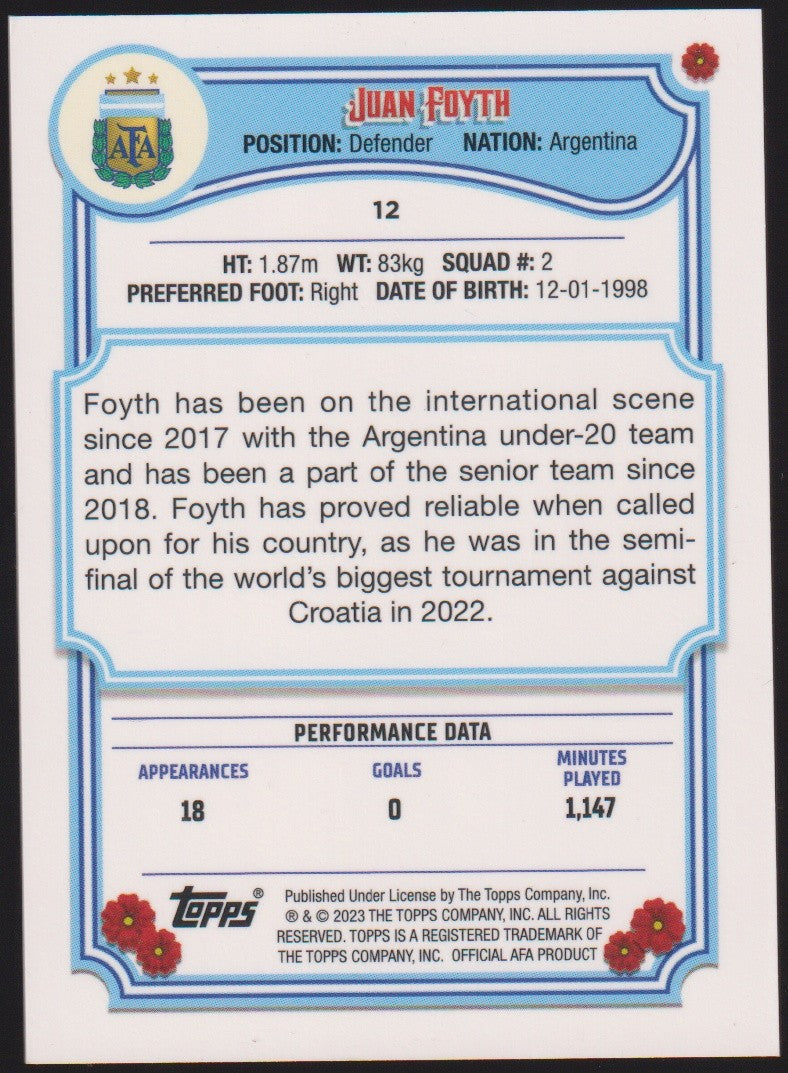 Topps 2022-23 Juan Foyth Argentina Parallel Rare Nr. 12 – Bild 2