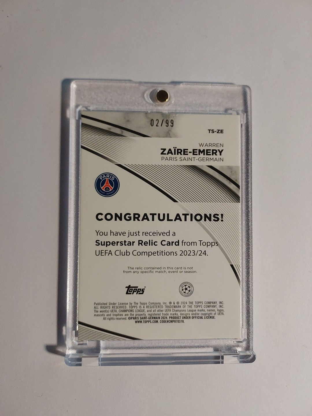 Topps UCC 2023-24 Zaire-Emery PSG Parallel 2/99 Patch Relic Refractor Ultra Rare – Bild 2