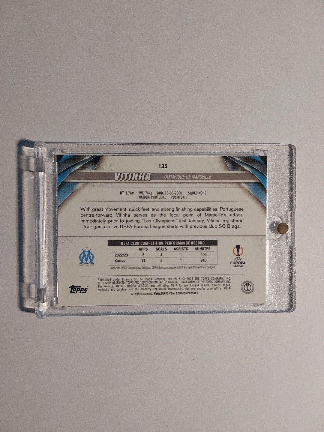 Topps Chrome 2023-24 Vitinha Marseille Parallel 65/150 Blue Refractor Rare Hit – Bild 2