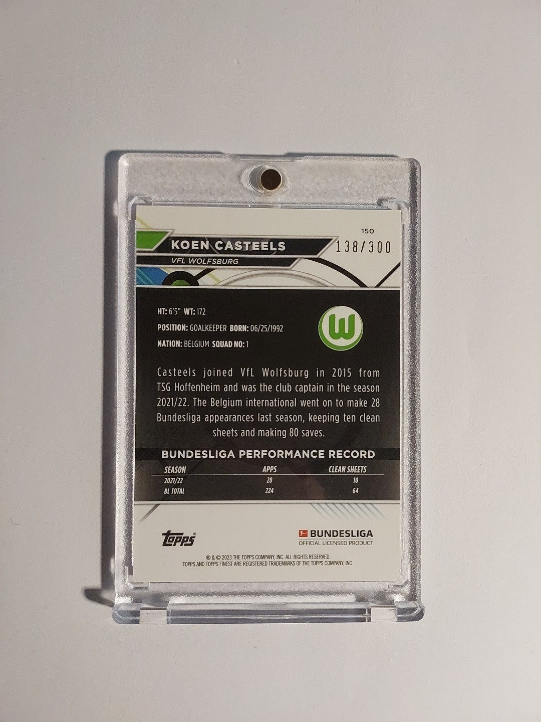 Topps Finest Bundesliga 2022-23 Koen Casteels Wolfsburg Parallel 138/300 Rare – Bild 2