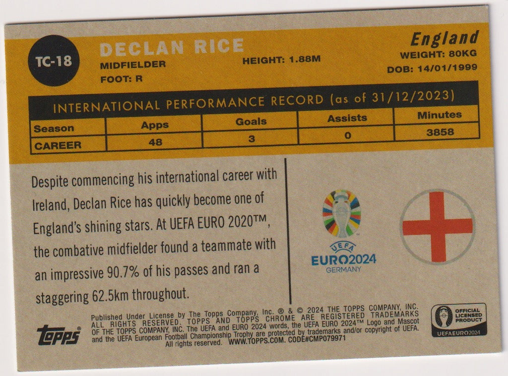 Topps Chrome 2023-24 Declan Rice England Parallel Rare TC-18 – Bild 2