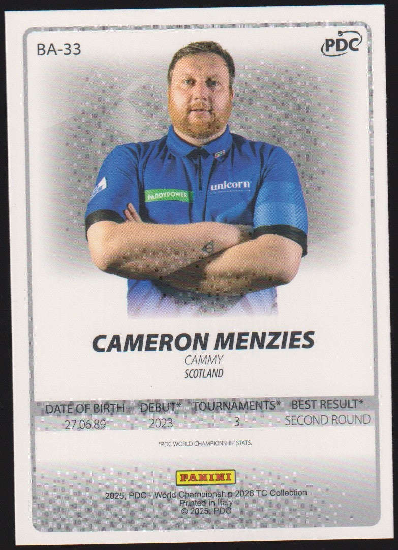 Panini PDC World Championship 2026 Cameron Menzies "Cammy" Refractor Parallel – Bild 2