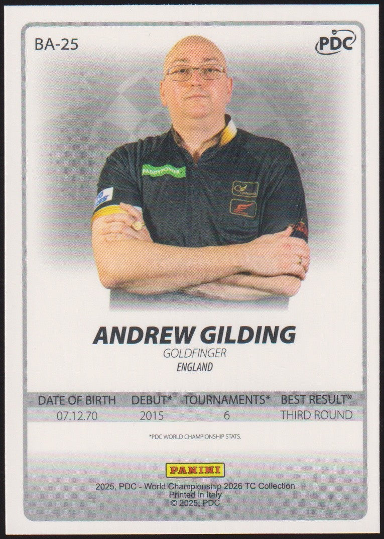 Panini PDC Championship 2026 Andrew Gilding "Goldfinger" Refractor Parallel – Bild 2