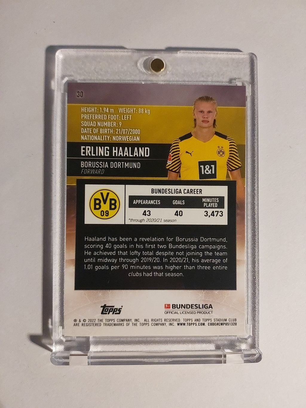 Topps Stadium Chrome 2021-22 Erling Haaland Dortmund Parallel Rare Insert Hit – Bild 2
