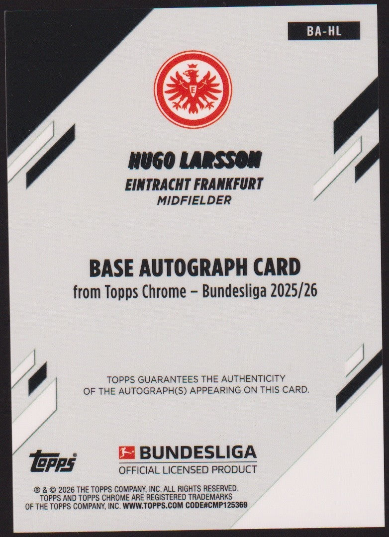 Topps 2025-26 Hugo Larsson Auto Eintracht Frankfurt Parallel 46/50 Refractor – Bild 2