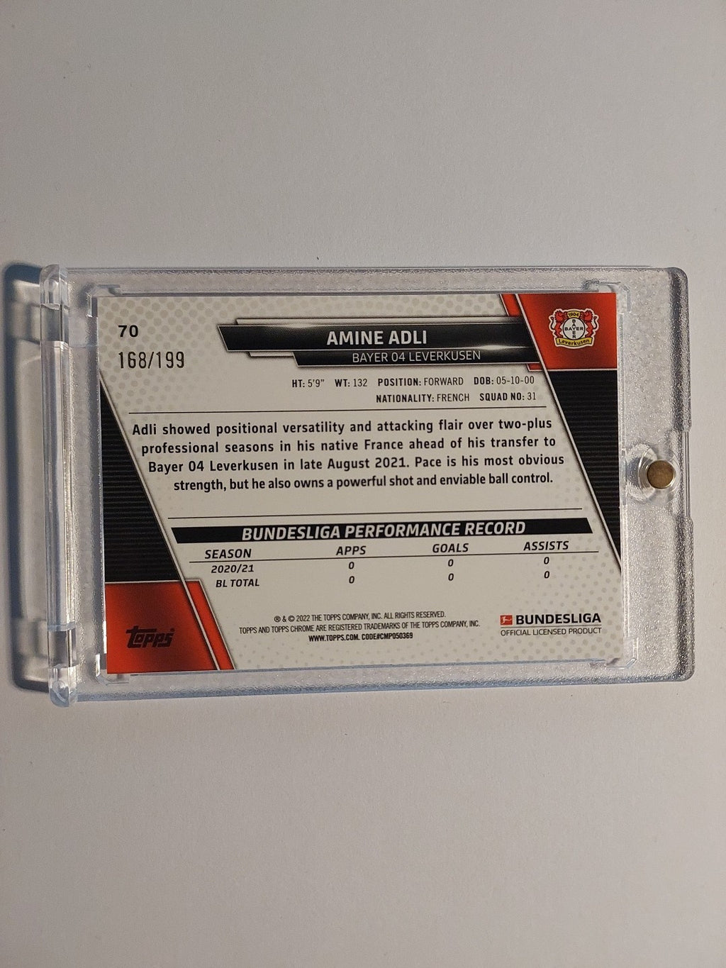 Topps Chrome Bundesliga 2021-22 Amine Adli Bayer Leverkusen Parallel 168/199 RC – Bild 2