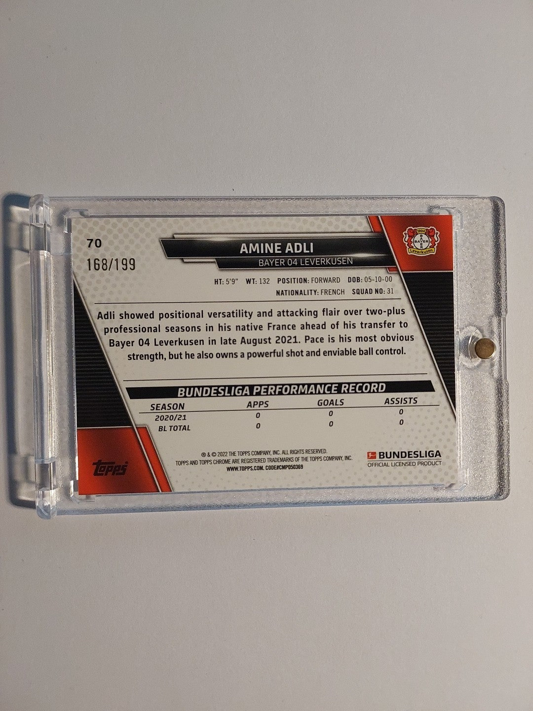 Topps Chrome Bundesliga 2021-22 Amine Adli Bayer Leverkusen Parallel 168/199 RC – Bild 2