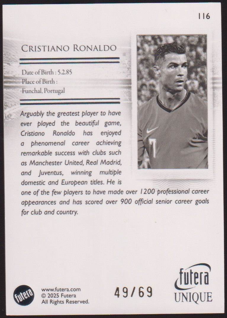 Futera The Greats 2024-25 Cristiano Ronaldo Portugal Real Parallel 49/69 Rare – Bild 2
