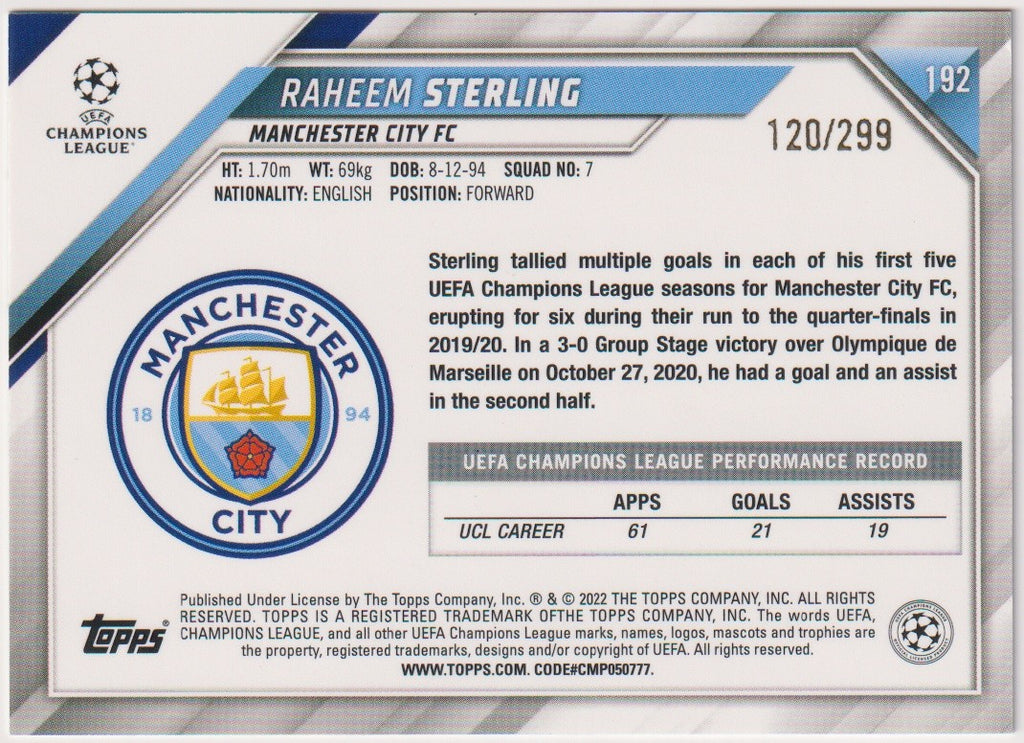 Topps 2022-23 Raheem Sterling Rookie Manchester City FC Champions League – Bild 2