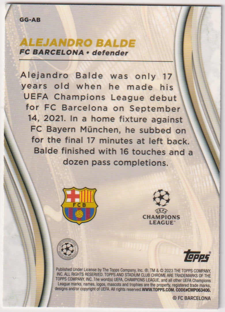 Topps Stadium Club Chrome 2023-24 Alejandro Balde Rookie FC Barcelona Parallel – Bild 2