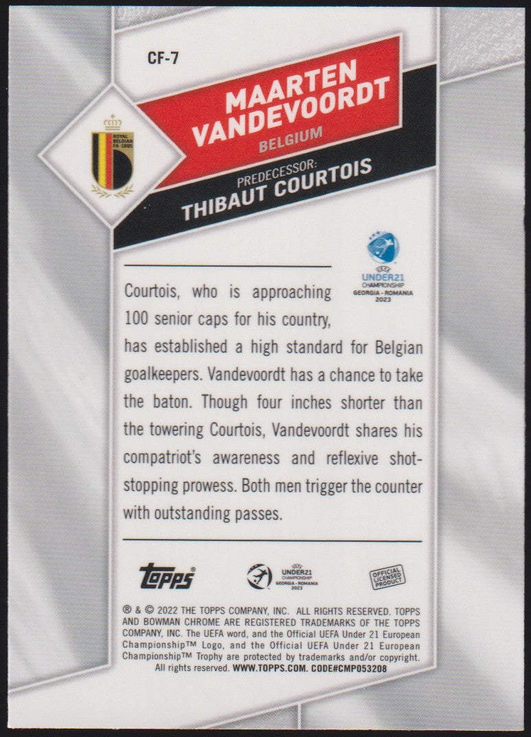 Topps Chrome 2021-22 Maarten Vandevoordt Belgium Parallel Refractor Nr. CF-7 – Bild 2