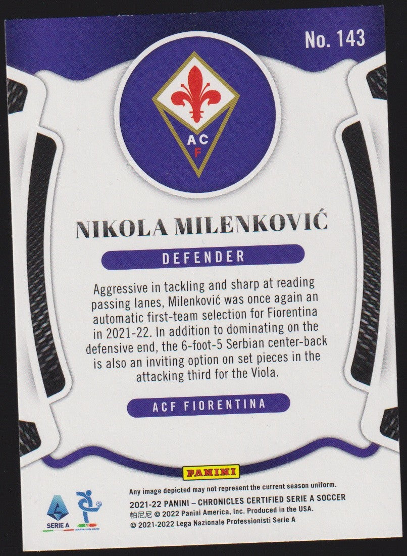 Panini Chronicles Certified 2021-22 Nikola Milenkovic ACF Fiorentina Parallel – Bild 2