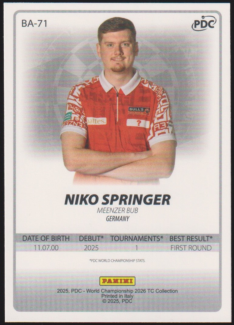 Panini PDC World Championship 2026 Niko Springer Refractor Parallel – Bild 2