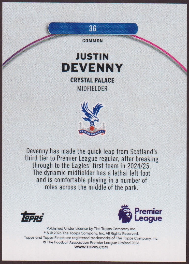 Topps Finest 2025-26 Justin Devenny Crystal Palace Parallel 121/200 Rookie – Bild 2