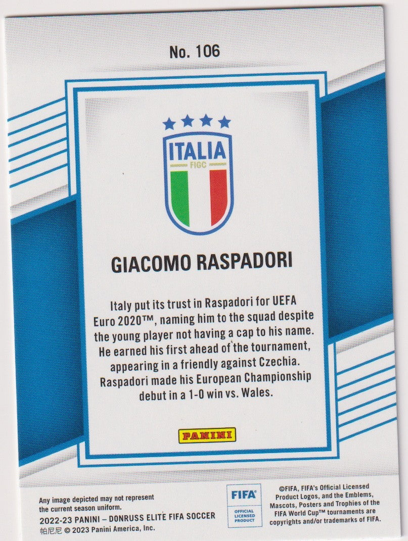 Panini Donruss Elite FIFA Soccer 2023-24 Giacomo Raspadori Italien Parallel Rare – Bild 2