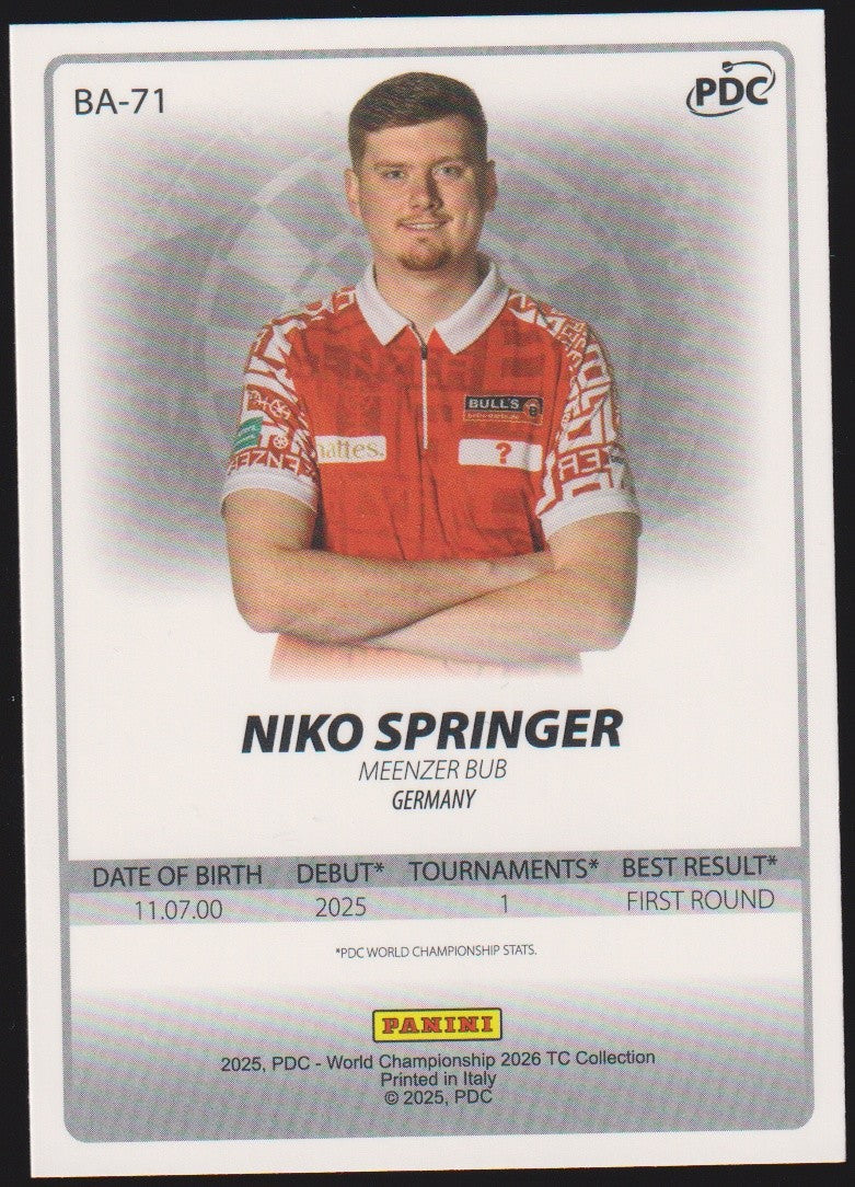 Panini PDC World Championship 2026 Niko Springer "Meenz Bub" Refractor Parallel – Bild 2