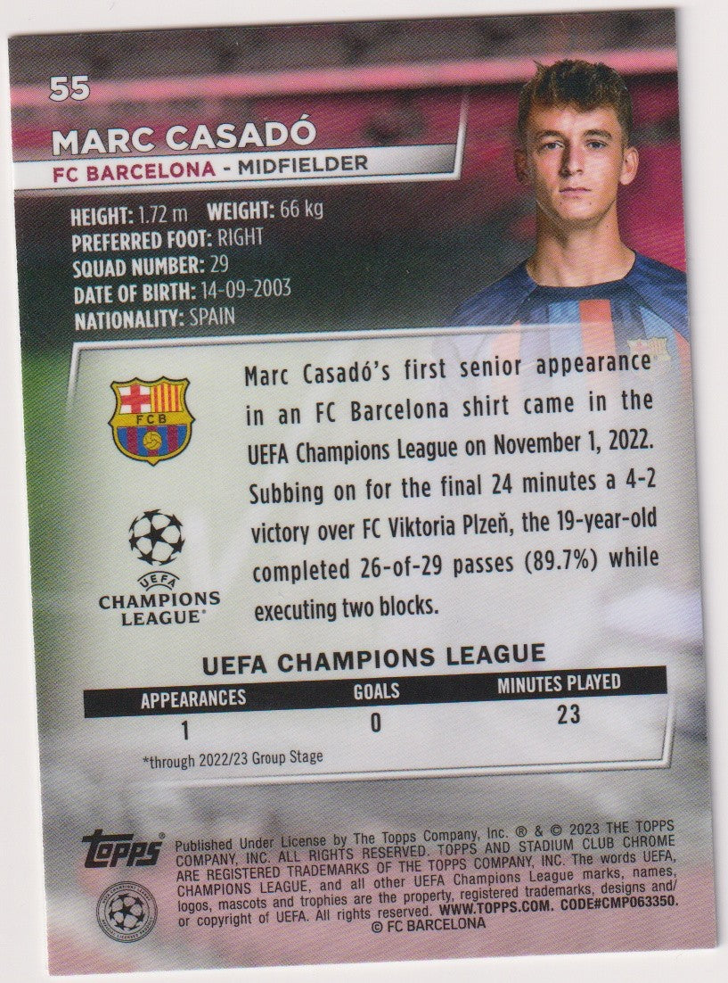 Topps Stadium Club Chrome 2023-24 Marc Casadó Rookie FC Barcelona Parallel Rare – Bild 2