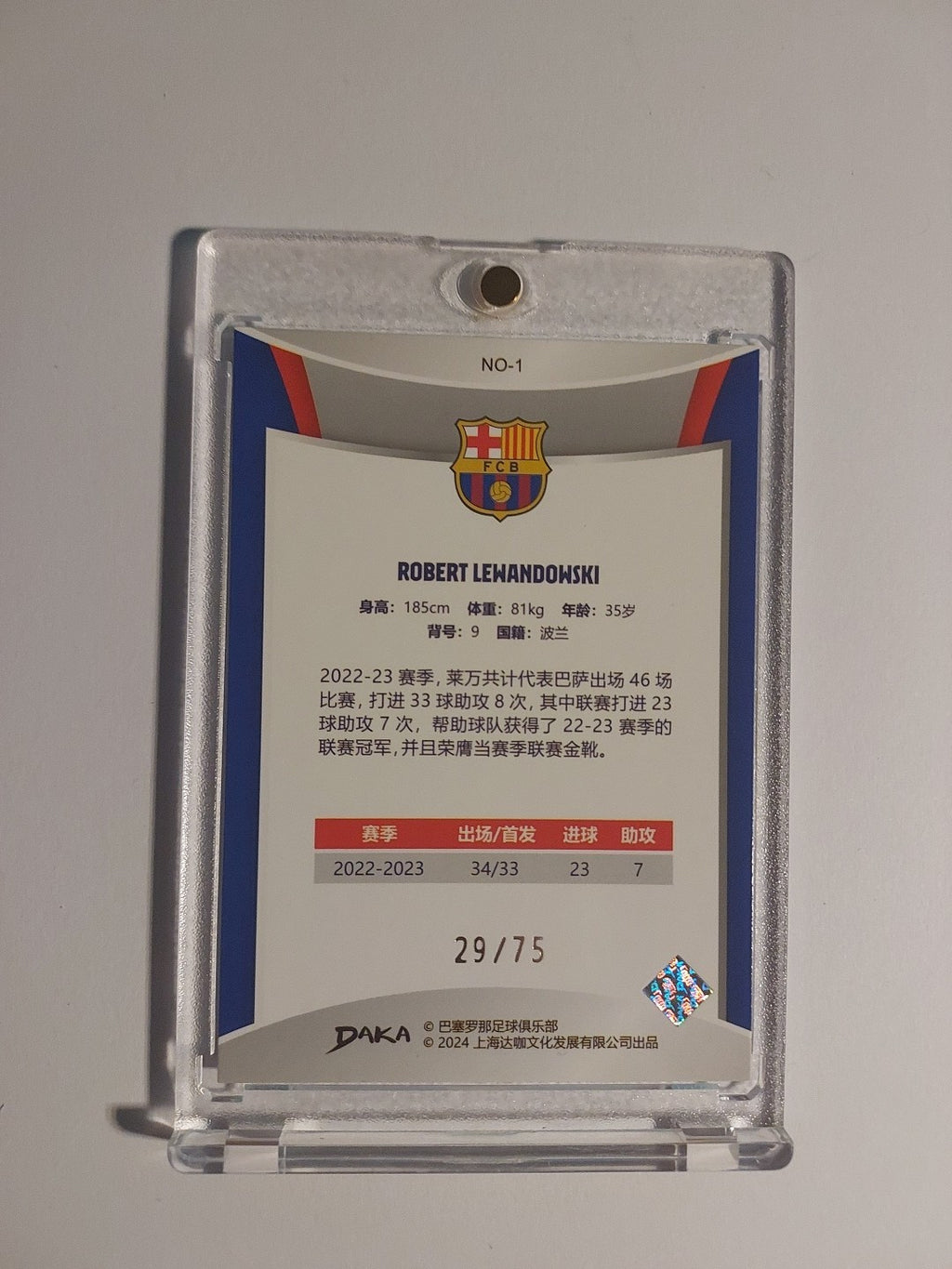 Topps Daka 2023-24 Robert Lewandowski Holocene Barcelona Parallel Numbered 29/75 – Bild 2
