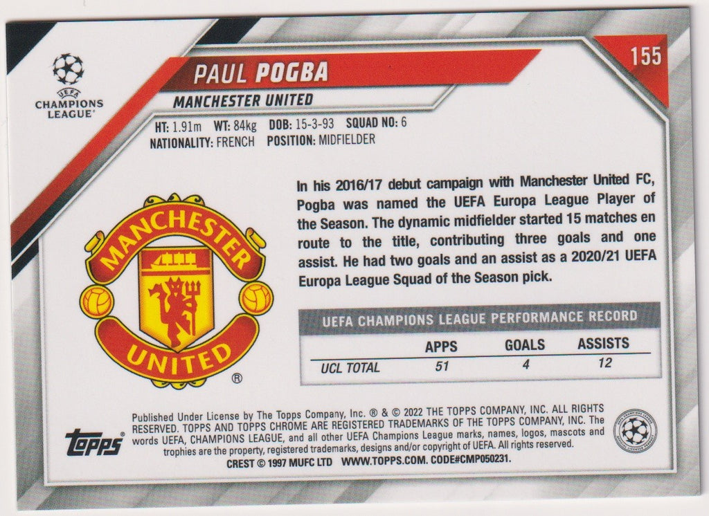 Topps Chrome 2022-23 Paul Pogba Manchester United Parallel Rare – Bild 2