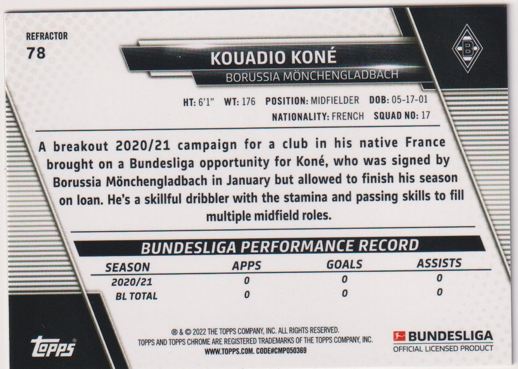 Topps 2023-24 Kouadio Koné Rookie Borussia Mönchengladbach Parallel Refractor – Bild 2