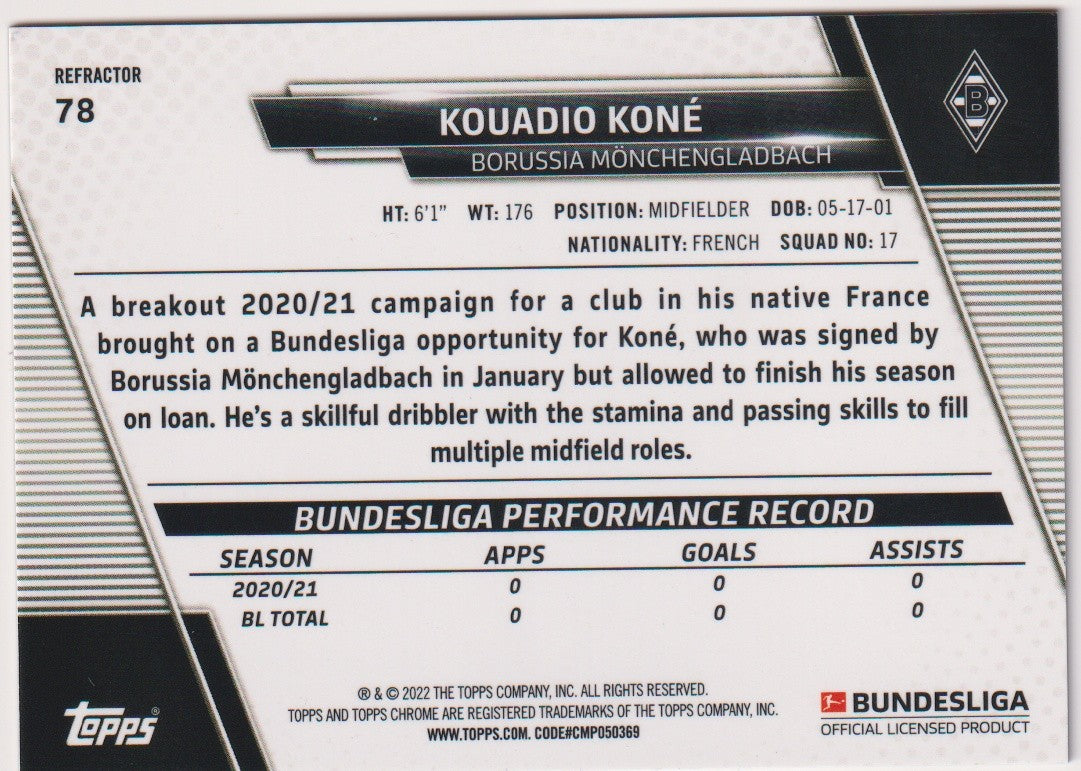 Topps 2023-24 Kouadio Koné Rookie Borussia Mönchengladbach Parallel Refractor – Bild 2