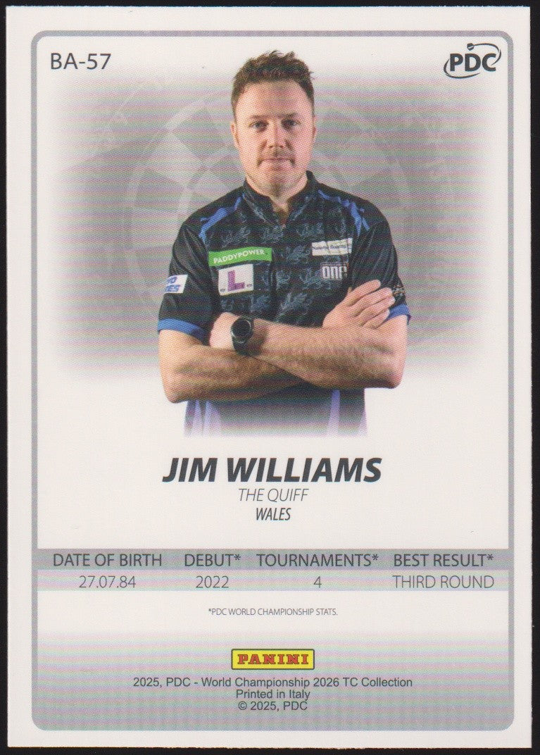 Panini PDC World Championship 2026 Jim Williams "The Quiff" Refractor Parallel – Bild 2