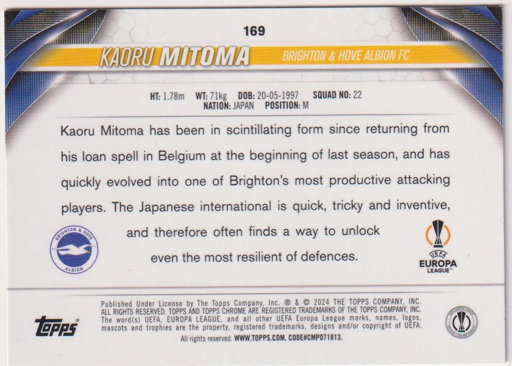 Topps Chrome 2024-25 Kaoru Mitoma Brighton & Hove Albion FC Parallel Rare – Bild 2