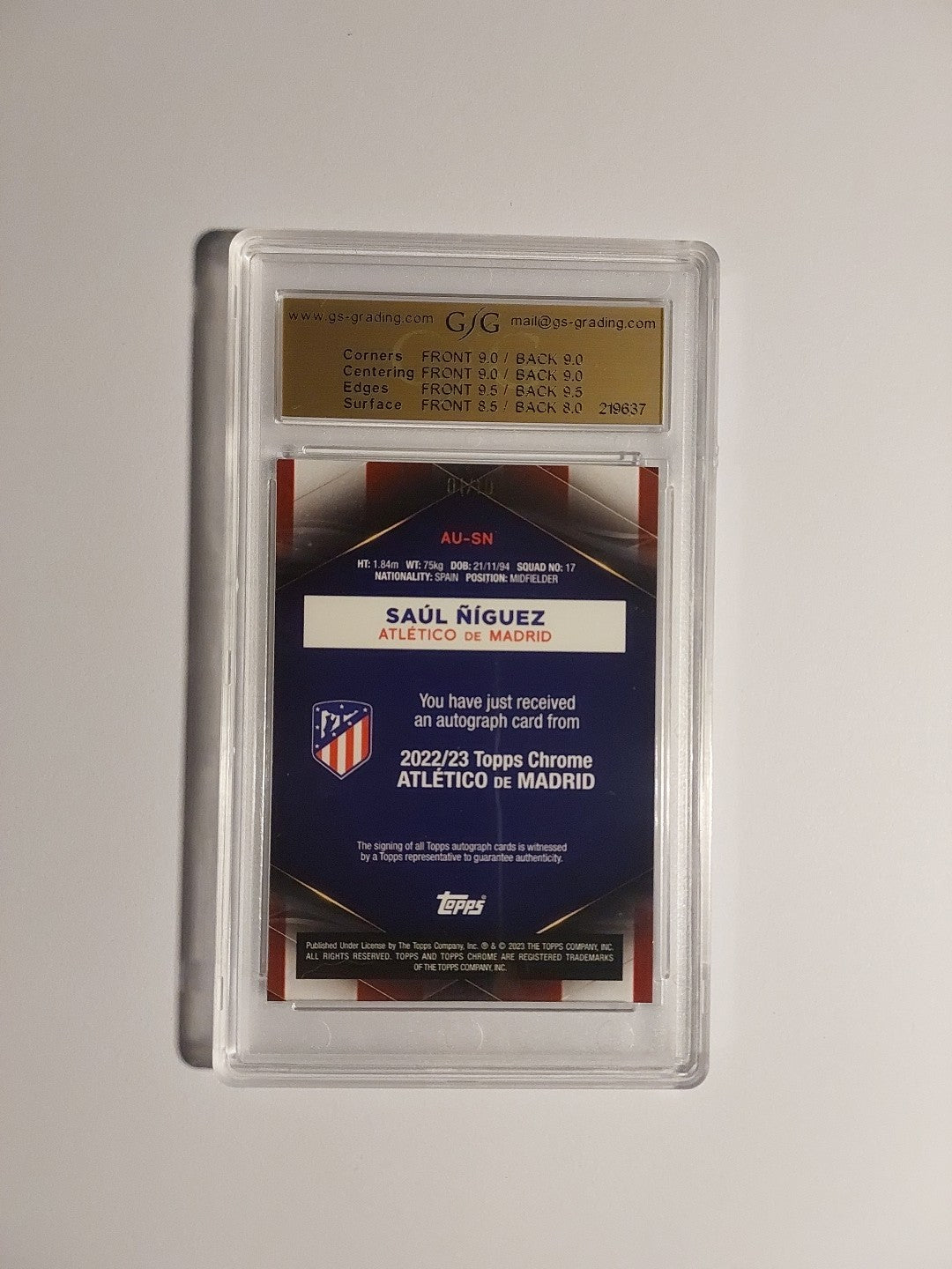 Topps Atletico Madrid 2023-24 Saul Niguez On Card Auto Parallel 1/10 GSG 8.5 PSA – Bild 2