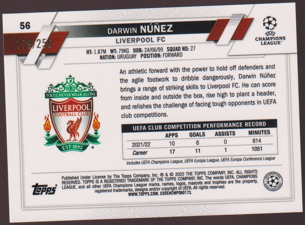 Topps Chrome 2022-23 Darwin Nunez Liverpool FC Parallel 179/250 Refractor – Bild 2