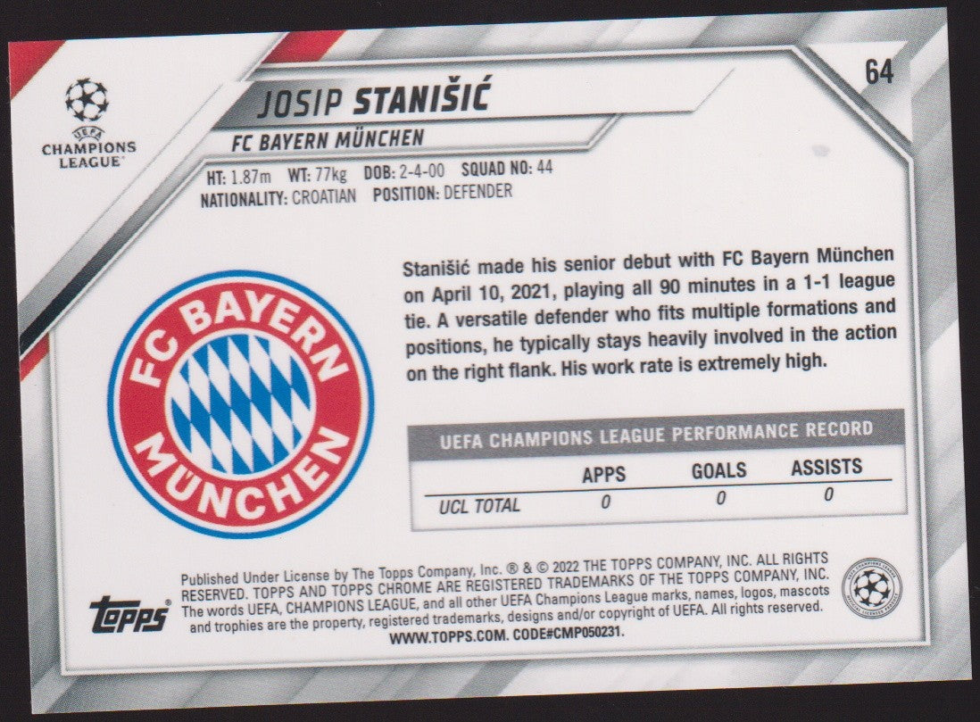 Topps Champions League 2021-22 Josip Stanisic Rookie FC Bayern München Parallel – Bild 2