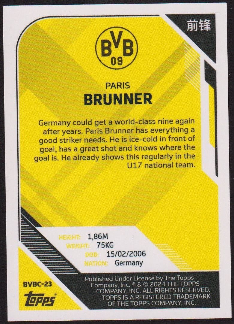 Topps Borussia Dortmund 2023-24 Paris Brunner Rookie BVB Parallel Rare Refractor – Bild 2