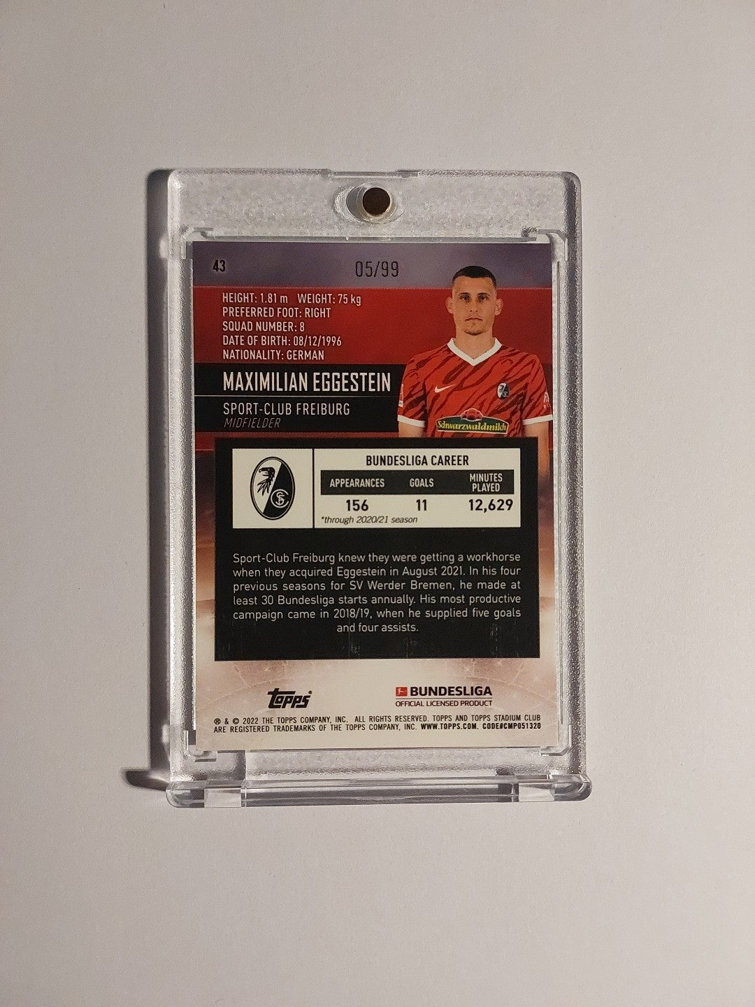 Topps Chrome Bundesliga 2021-22 Maximilian Eggestein Freiburg Parallel 5/99 Rare – Bild 2
