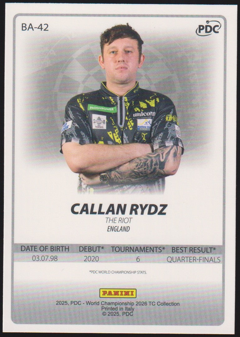 Panini PDC World Championship 2026 Callan Rydz "The Riot" Refractor Parallel – Bild 2