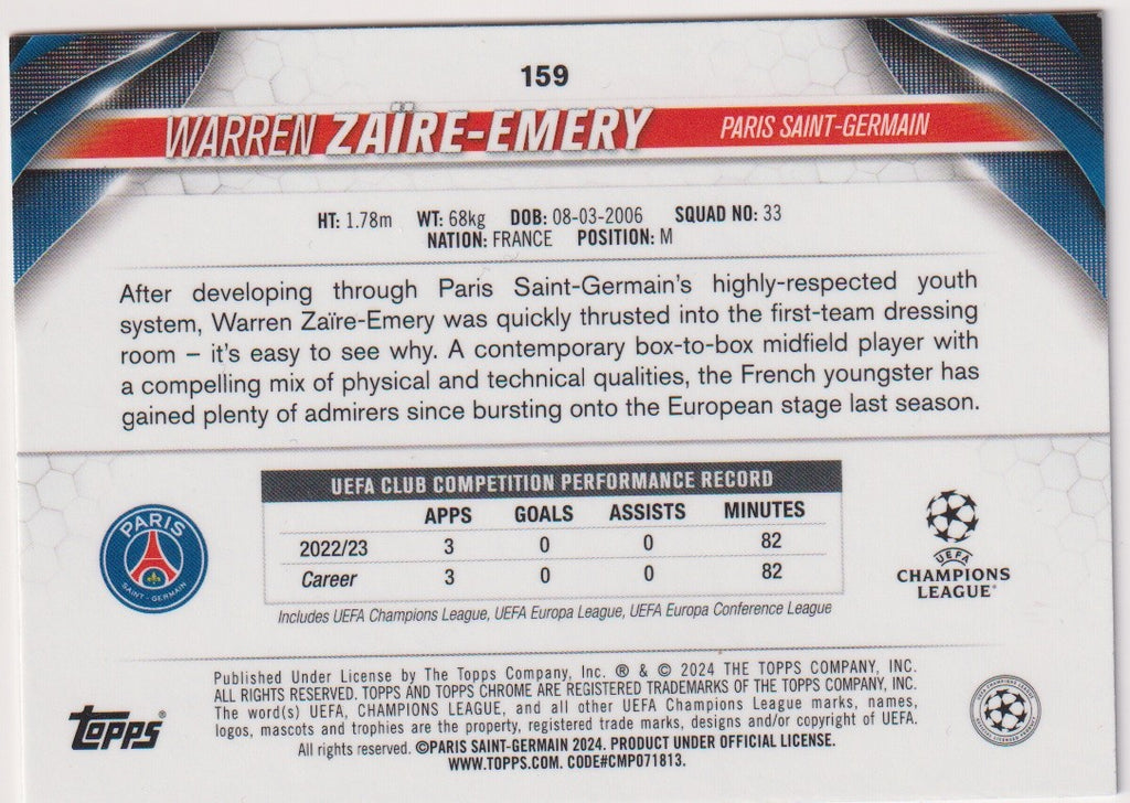 Topps Chrome 2024-25 Warren Zaire-Emery Rookie Paris Saint-Germain Parallel Rare – Bild 2