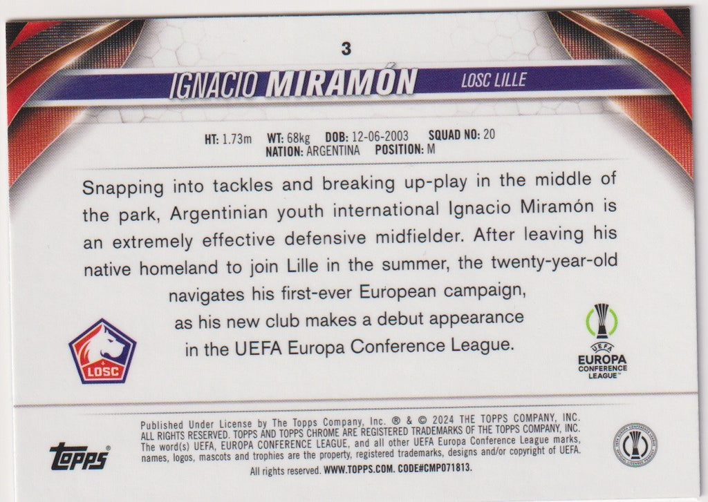 Topps Chrome 2023-24 Ignacio Miramón Rookie LOSC Lille Parallel 128/150 Rare – Bild 2