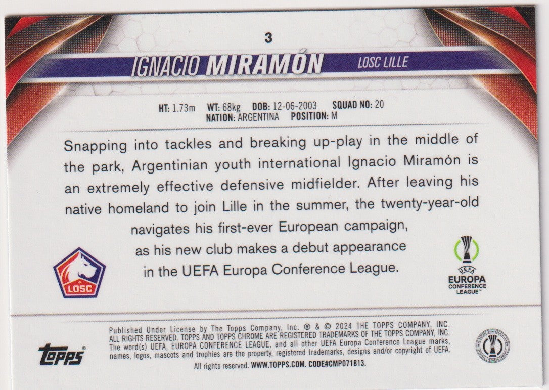 Topps Chrome 2023-24 Ignacio Miramón Rookie LOSC Lille Parallel 128/150 Rare – Bild 2