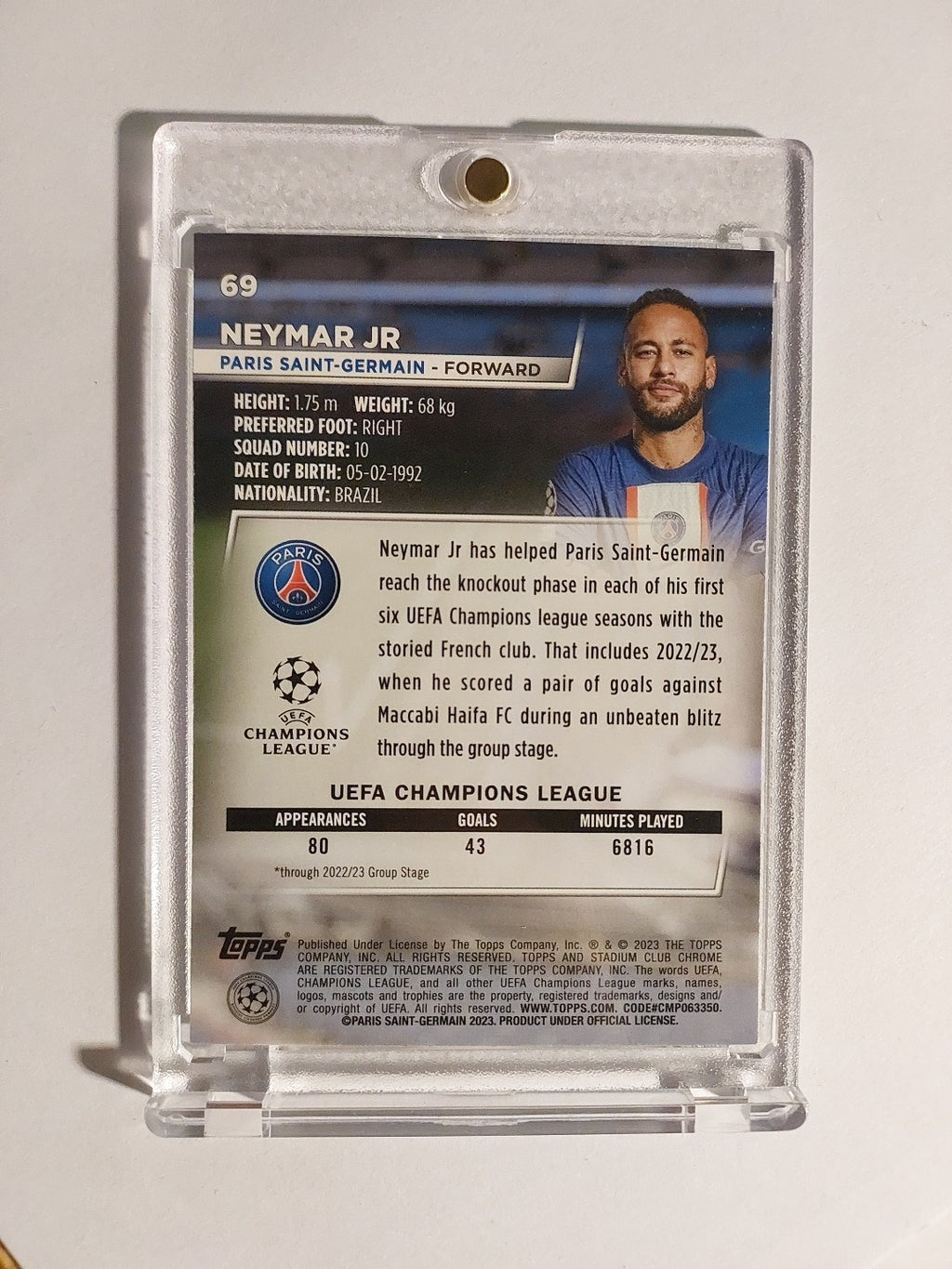 Topps Stadium Club 2022-23 Neymar Jr Paris Saint-Germain Parallel Insert Rare – Bild 2
