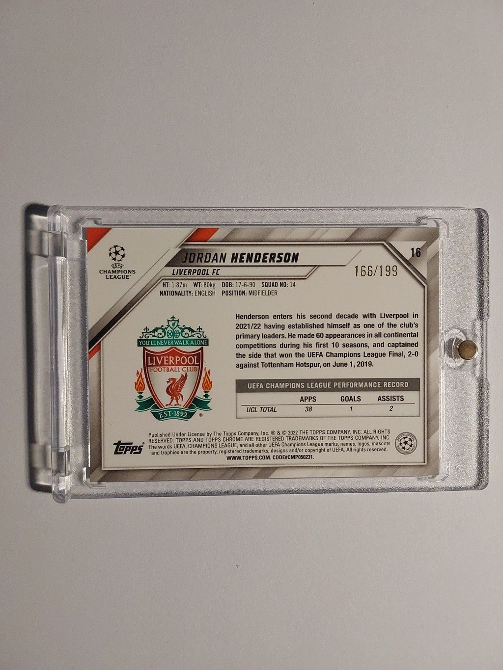 Topps UCC Chrome 2021-22 Jordan Henderson Liverpool Parallel 166/199 Refractor – Bild 2