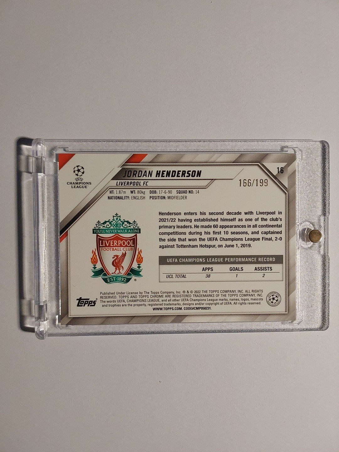 Topps UCC Chrome 2021-22 Jordan Henderson Liverpool Parallel 166/199 Refractor – Bild 2