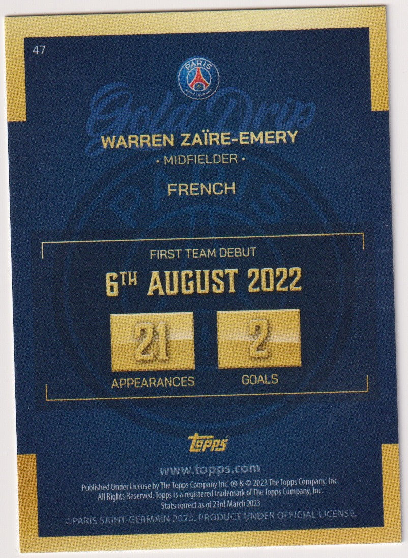 Topps Gold Drip 2023-24 Warren Zaire-Emery Rookie Paris Saint-Germain Parallel – Bild 2