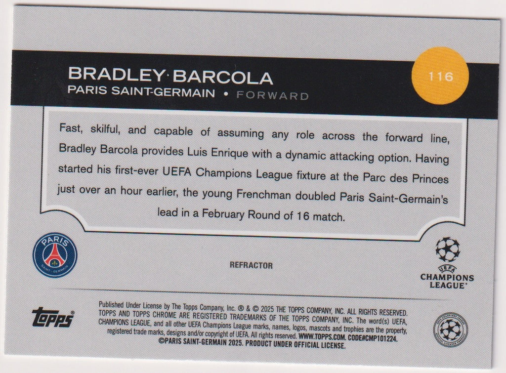 Topps Chrome 2025-26 Bradley Barcola Rookie Paris Saint-Germain Parallel Rare – Bild 2