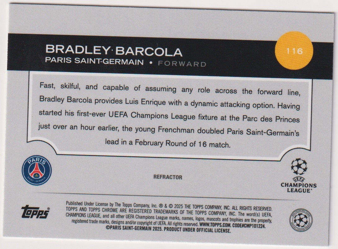 Topps Chrome 2025-26 Bradley Barcola Rookie Paris Saint-Germain Parallel Rare – Bild 2