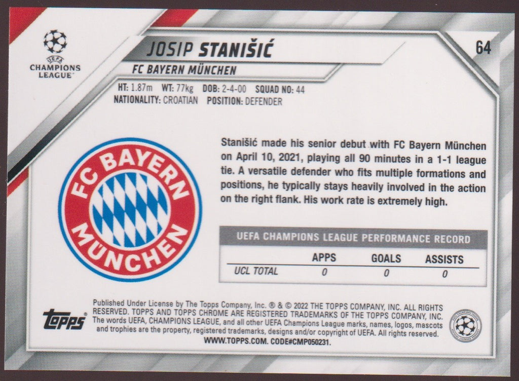 Topps Chrome Champions 2021-22 Josip Stanisic Rookie FC Bayern München Parallel – Bild 2