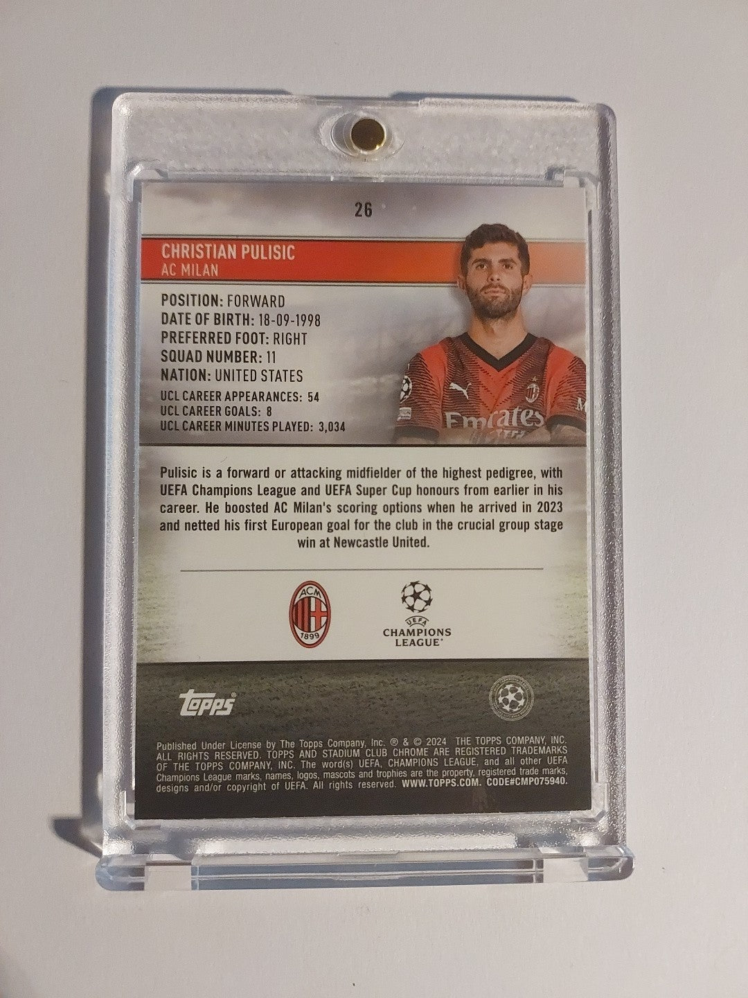 Topps Stadium Club Chrome 2023-24 Christian Pulisc AC Mailand Parallel – Bild 2