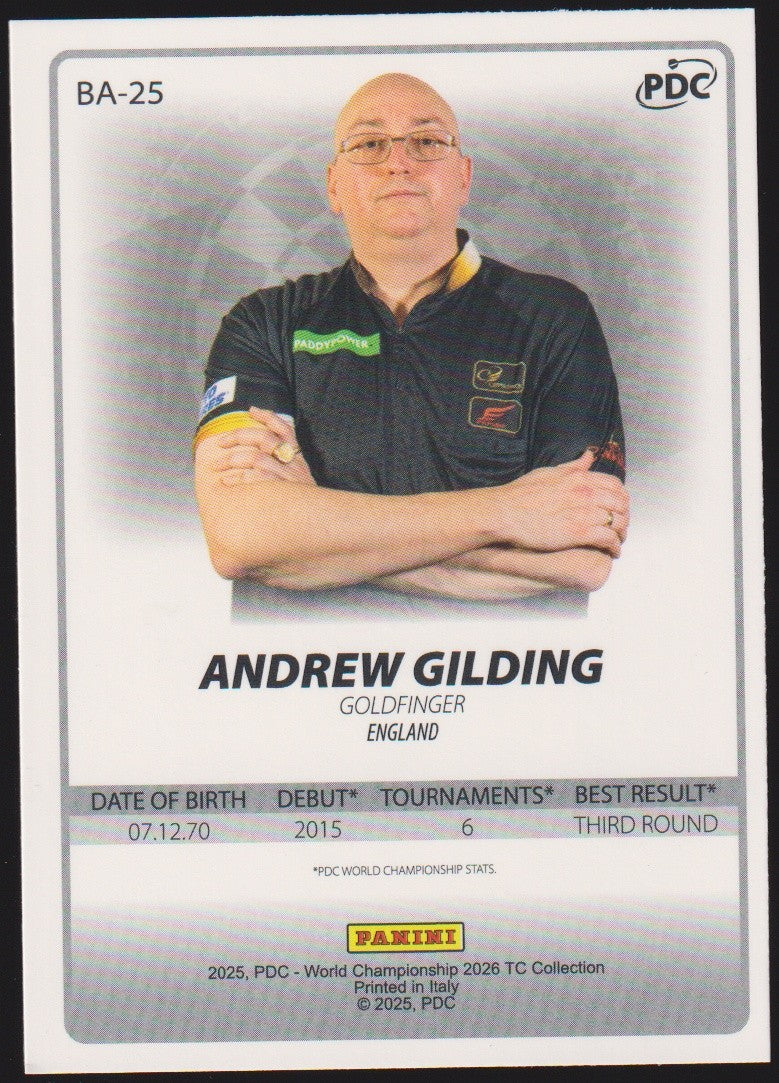 Panini PDC Championship 2026 Andrew Gilding "Goldfinger" Refractor Parallel – Bild 2
