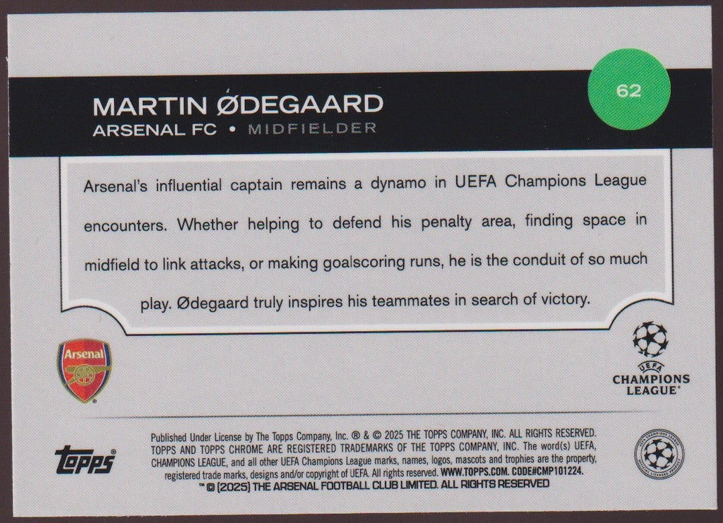 Topps Chrome 2024-25 Martin Ødegaard Arsenal Parallel 72/299 Refractor Rare – Bild 2