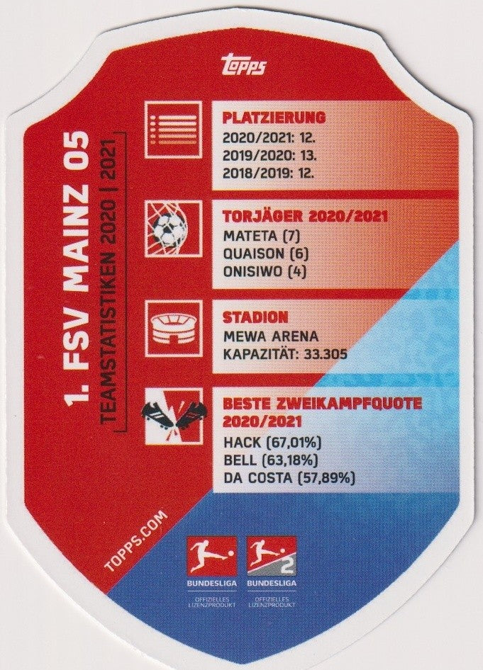 Topps Bundesliga 2020-21 1. FSV Mainz 05 Vereinswappen Parallel Rare – Bild 2
