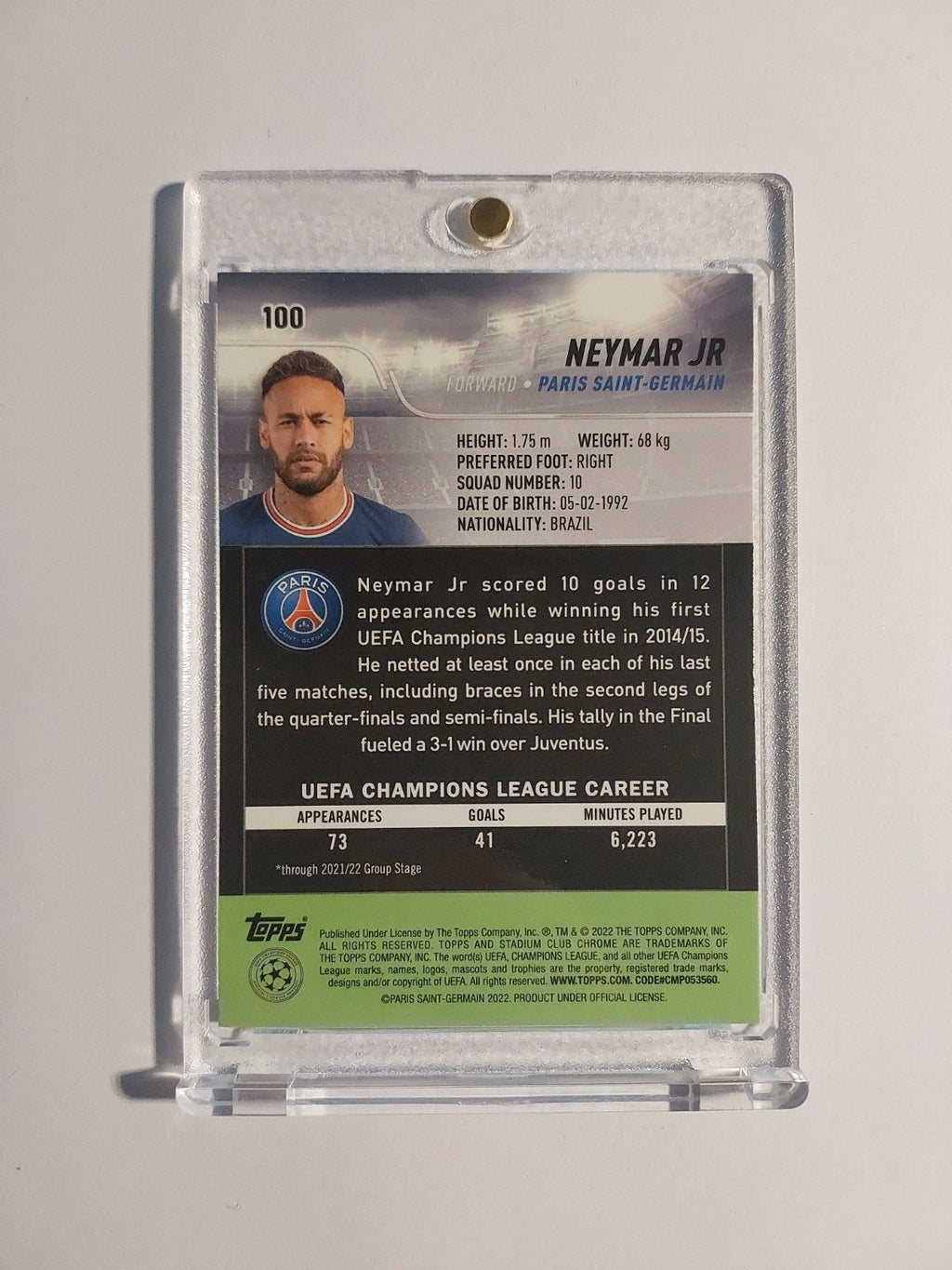 Topps Club Chrome 2021-22 Neymar Jr Paris Saint-Germain UCC Parallel Rare Hit – Bild 2