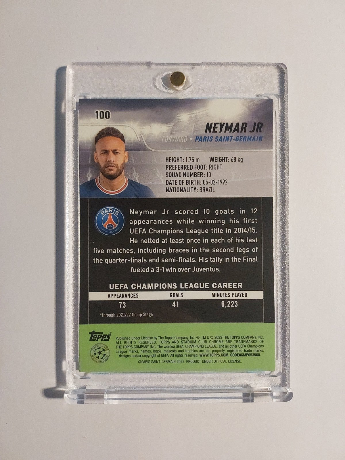 Topps Club Chrome 2021-22 Neymar Jr Paris Saint-Germain UCC Parallel Rare Hit – Bild 2
