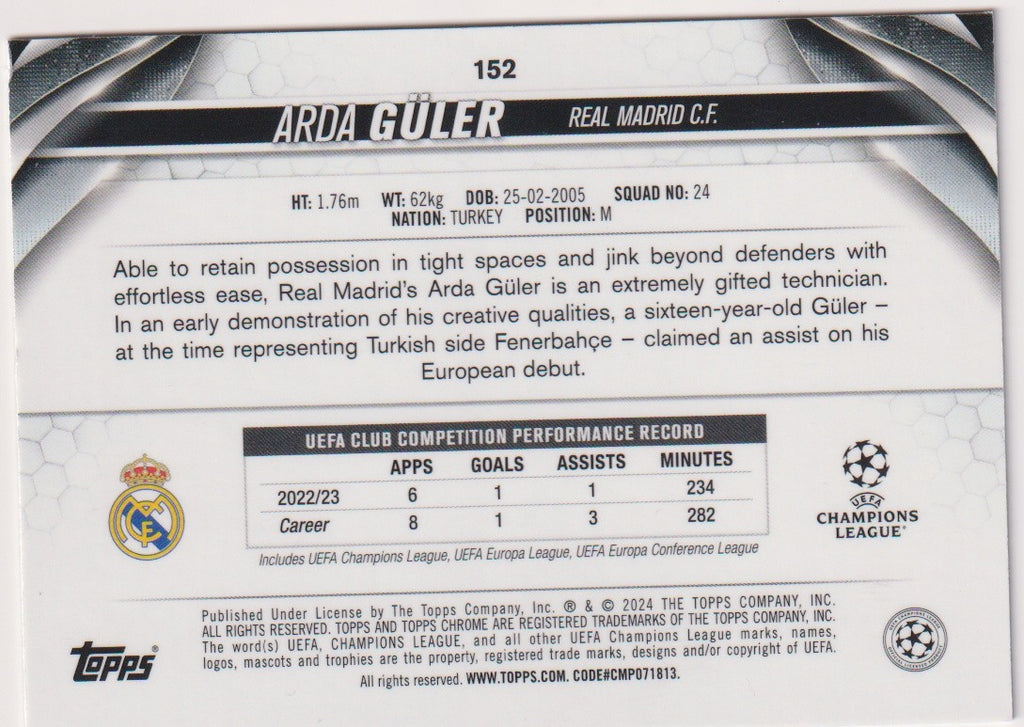 Topps Chrome 2023-24 Arda Güler Rookie Real Madrid C.F. Parallel Rare – Bild 2